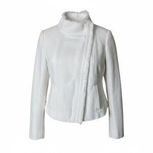 Vince Tweed Woven Fringe White Moto Zip Up Jacket Size S